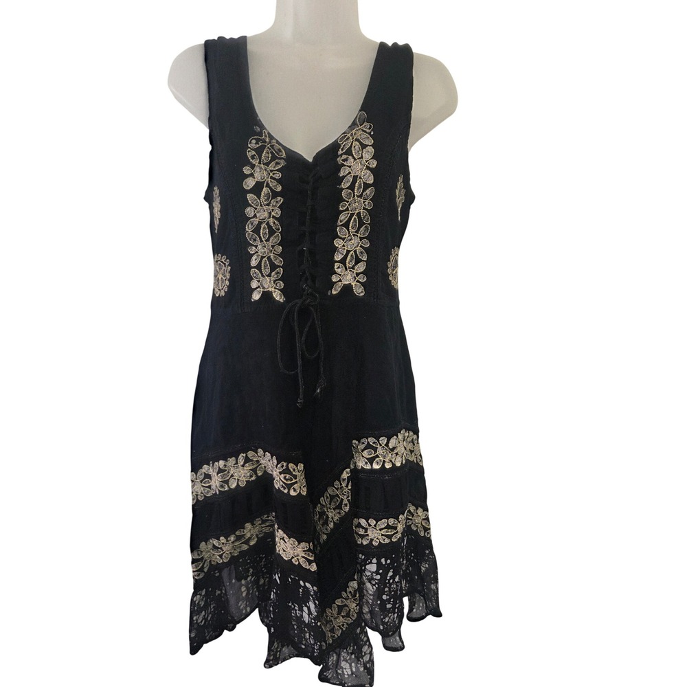 Vintage Y2K 90s Fashion Terminal Black Boho Embroidered Fairycore One Size‎